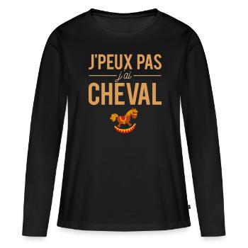 J'Peux Pas J'ai Cheval Blague Équitation Humour - T-shirt manches longues Premium bio Femme - noir - Devant - Julia (174cm)