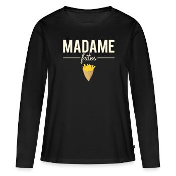 Madame frites nourriture fast food humour - T-shirt manches longues Premium bio Femme - noir - Devant - Julia (174cm)