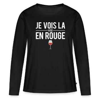 Je vois la vie en rouge blague vin humour - T-shirt manches longues Premium bio Femme - noir - Devant - Julia (174cm)