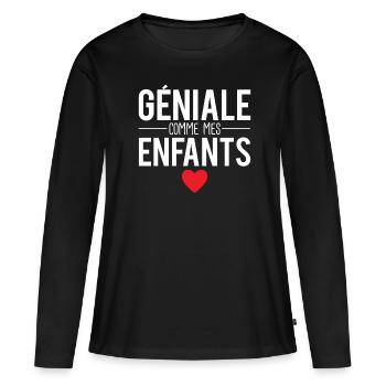 Géniale comme mes enfants cadeau fête des mères - T-shirt manches longues Premium bio Femme - noir - Devant - Julia (174cm)