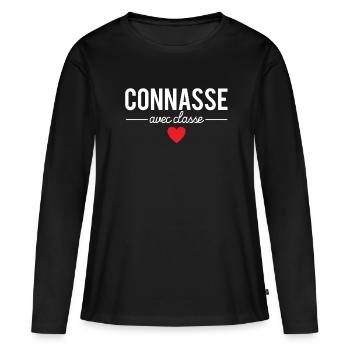 Cadeau humoristique femme de caractère avec classe - T-shirt manches longues Premium bio Femme - noir - Devant - Julia (174cm)