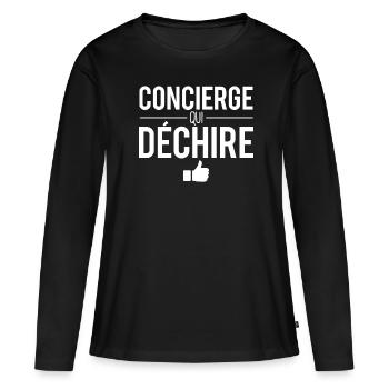 Concierge qui déchire meilleur concierge humour - T-shirt manches longues Premium bio Femme - noir - Devant - Julia (174cm)