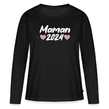 Maman 2024 bientôt maman annonce naissance bébé - T-shirt manches longues Premium bio Femme - noir - Devant - Julia (174cm)