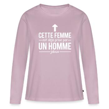 Cette femme est déjà prise par un homme jaloux - T-shirt manches longues Premium bio Femme - rose poudré - Devant - Julia (174cm)