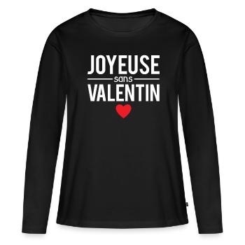 Joyeuse sans valentin blague célibataire humour - T-shirt manches longues Premium bio Femme - noir - Devant - Julia (174cm)