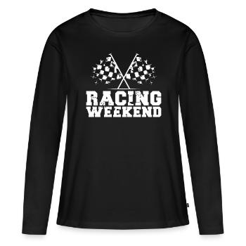 Voitures de week-end de course Symbole de course Drapeau - T-shirt manches longues Premium bio Femme - noir - Devant - Julia (174cm)