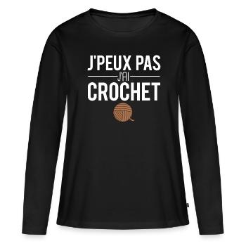 J'peux pas j'ai crochet couture humour - T-shirt manches longues Premium bio Femme - noir - Devant - Julia (174cm)