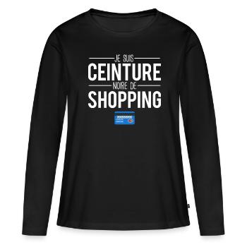 Ceinture noire en shopping carte bancaire - T-shirt manches longues Premium bio Femme - noir - Devant - Julia (174cm)
