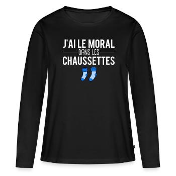 J'ai le moral dans les chaussettes expression - T-shirt manches longues Premium bio Femme - noir - Devant - Julia (174cm)