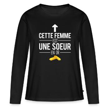 Cette femme est une soeur en or meilleure soeur - T-shirt manches longues Premium bio Femme - noir - Devant - Julia (174cm)