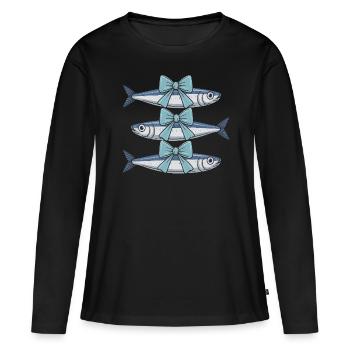 Noeud Sardines Plage Femme - T-shirt manches longues Premium bio Femme - noir - Devant - Julia (174cm)