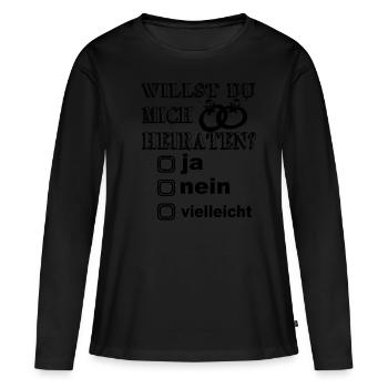 Tu veux m’épouser ? Demande en mariage - Fiançailles - T-shirt manches longues Premium bio Femme - noir - Devant - Julia (174cm)