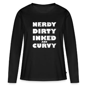 Nerdy Sale Encré Et Curvy - T-shirt manches longues Premium bio Femme - noir - Devant - Julia (174cm)