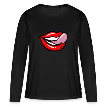 Lécher les lèvres - T-shirt manches longues Premium bio Femme - noir - Devant - Julia (174cm)