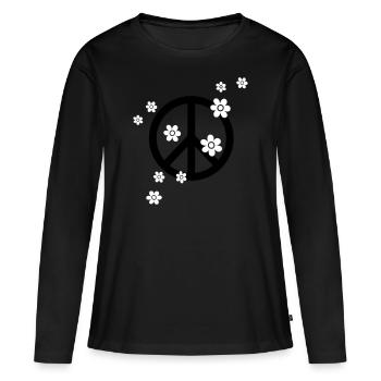 paix peace amour liberté symbole hippie été fleurs - T-shirt manches longues Premium bio Femme - noir - Devant - Julia (174cm)