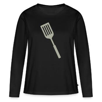 Pfannenwender Geschenkidee - Frauen Premium Bio Langarmshirt - Schwarz - Vorne - Julia (174cm)