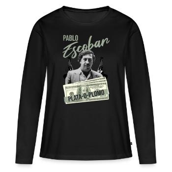 Pablo Escobar "Plata o plomo" - Frauen Premium Bio Langarmshirt - Schwarz - Vorne - Julia (174cm)