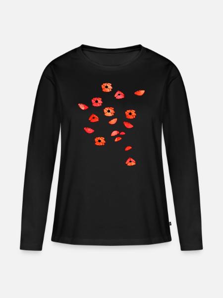 Mohnblüten - Frauen Premium Bio Langarmshirt - Schwarz