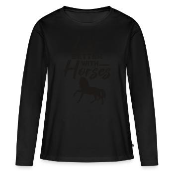 Pferd Pferdespruch - Frauen Premium Bio Langarmshirt - Schwarz - Vorne - Julia (174cm)
