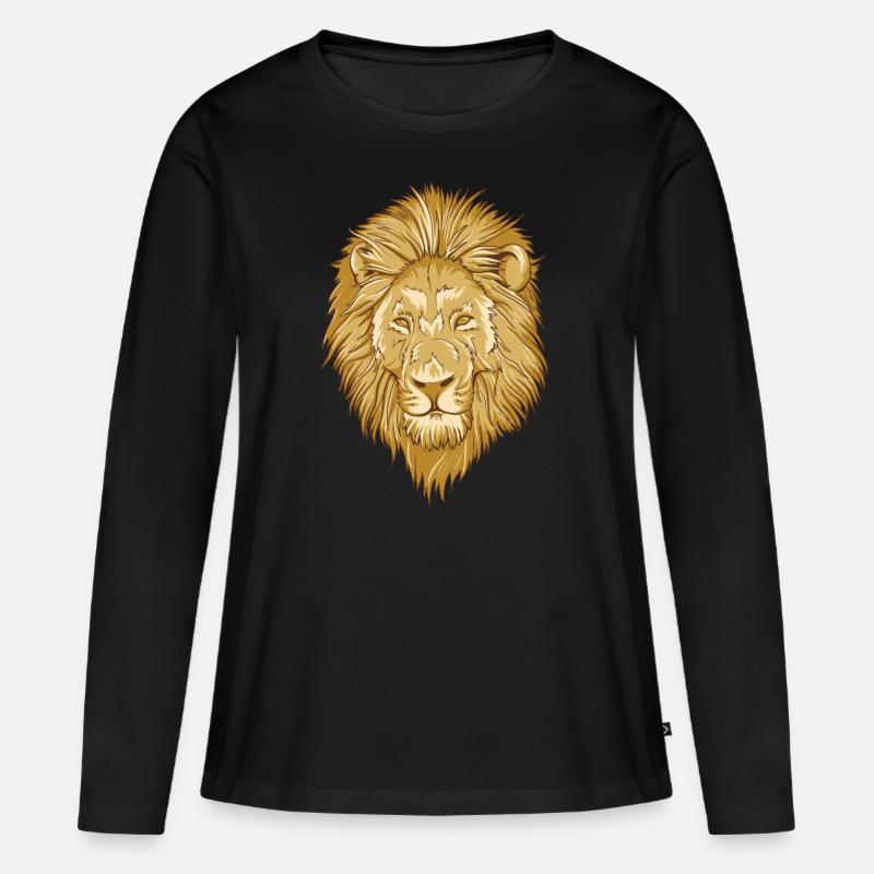 Löwe Löwenkopf - Frauen Premium Bio Langarmshirt - Schwarz