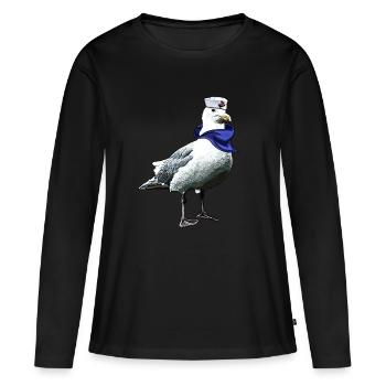 Seafarer Seagull | Création Yolo - T-shirt manches longues Premium bio Femme - noir - Devant - Julia (174cm)