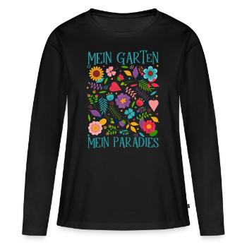 Mein Garten Mein Paradies - Frauen Premium Bio Langarmshirt - Schwarz - Vorne - Julia (174cm)