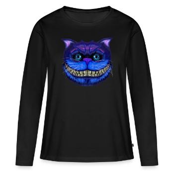 Cat Face Grinning Cat Wonderland Gift - Women's Premium Organic Long Sleeve Shirt - black - Front - Julia (174cm)