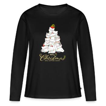 Katzen Weihnachtsbaum - Frauen Premium Bio Langarmshirt - Schwarz - Vorne - Julia (174cm)