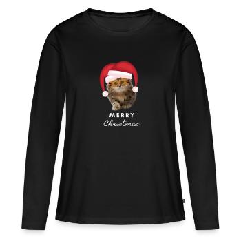 Weihnachtskatze Fröhliche Weihnachten - Frauen Premium Bio Langarmshirt - Schwarz - Vorne - Julia (174cm)