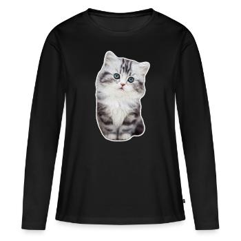 Niedliches Kätzchen Mietzekatze Samtpfote Katze - Frauen Premium Bio Langarmshirt - Schwarz - Vorne - Julia (174cm)