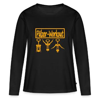 Pälzer Workout - Feierabend-Sport in der Pfalz - Frauen Premium Bio Langarmshirt - Schwarz - Vorne - Julia (174cm)