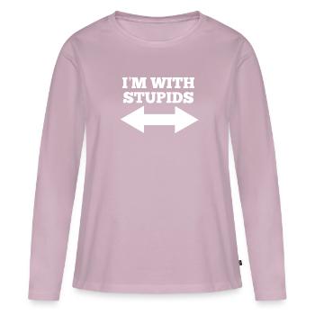 Drôle, je suis avec des fous et la flèche gauche et - T-shirt manches longues Premium bio Femme - rose poudré - Devant - Julia (174cm)