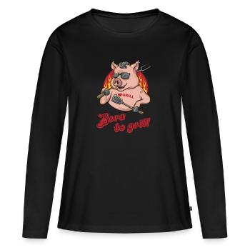 Barbecue - Né pour griller - T-shirt manches longues Premium bio Femme - noir - Devant - Julia (174cm)