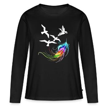 Feder - Frauen Premium Bio Langarmshirt - Schwarz - Vorne - Julia (174cm)