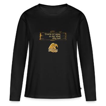 Sturm ist wenn es der Wind eilig hat - Frauen Premium Bio Langarmshirt - Schwarz - Vorne - Julia (174cm)