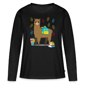 Lama Alpaka Einschulung Schulbeginn Geschenk - Frauen Premium Bio Langarmshirt - Schwarz - Vorne - Julia (174cm)