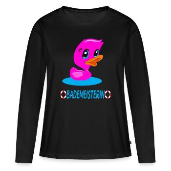 Bademeisterin Quietscheente - Frauen Premium Bio Langarmshirt - Schwarz - Vorne - Julia (174cm)