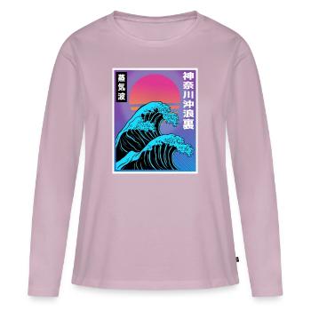 Vaporwave Aesthetic Big Wave Japan Style Art - Women's Premium Organic Long Sleeve Shirt - dusky pink - Front - Julia (174cm)