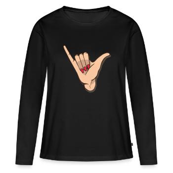 Qu’est-ce qui se passe ? Signe de la main cool, vernis à ongles - T-shirt manches longues Premium bio Femme - noir - Devant - Julia (174cm)