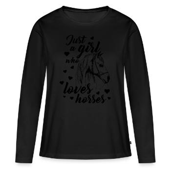 just a girl Pferd Pferdesprüche - Geschenk Mädchen - Frauen Premium Bio Langarmshirt - Schwarz - Vorne - Julia (174cm)