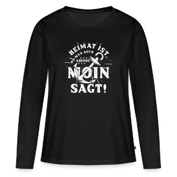 Heimat ist wo man auch abends Moin sagt Tshirt - Frauen Premium Bio Langarmshirt - Schwarz - Vorne - Julia (174cm)