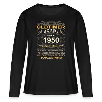 70. Geburtstag Oldtimer Jahrgang 1950 - Frauen Premium Bio Langarmshirt - Schwarz - Vorne - Julia (174cm)