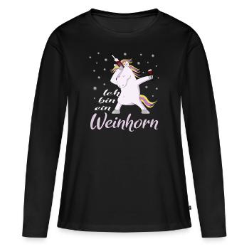 Ich bin ein Weinhorn Einhorn mit Wein - Frauen Premium Bio Langarmshirt - Schwarz - Vorne - Julia (174cm)