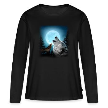 W�lfe heulen den Mondwald-Wolf-Liebhaber an - Frauen Premium Bio Langarmshirt - Schwarz - Vorne - Julia (174cm)