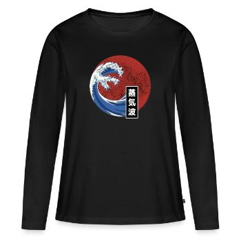Vaporwave Big Wave Japan Japanese Retro Kanagawa - Women's Premium Organic Long Sleeve Shirt - black - Front - Julia (174cm)
