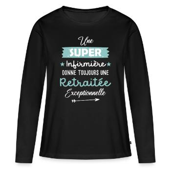 Cadeau retraite infirmière future retraitée - T-shirt manches longues Premium bio Femme - noir - Devant - Julia (174cm)