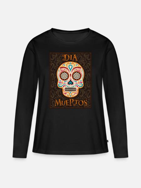 Dia Muertos - Frauen Premium Bio Langarmshirt - Schwarz
