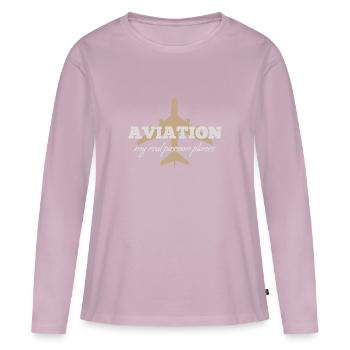 Luftfahrt: meine wahre Leidenschaft: Flugzeuge - ZinSpira - Frauen Premium Bio Langarmshirt - Altrosa - Vorne - Julia (174cm)