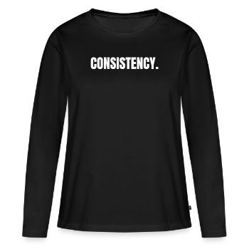 CONSISTENCY IS KEY - Frauen Premium Bio Langarmshirt - Schwarz - Vorne - Julia (174cm)
