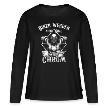 biker werden nicht grau das ist Chrom - Frauen Premium Bio Langarmshirt - Schwarz - Vorne - Julia (174cm)